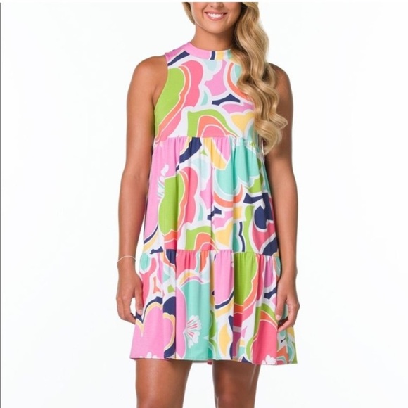 Tori Richard Honolulu Abstraction Print Sabrina Dress XS Midi - Picture 1 of 8